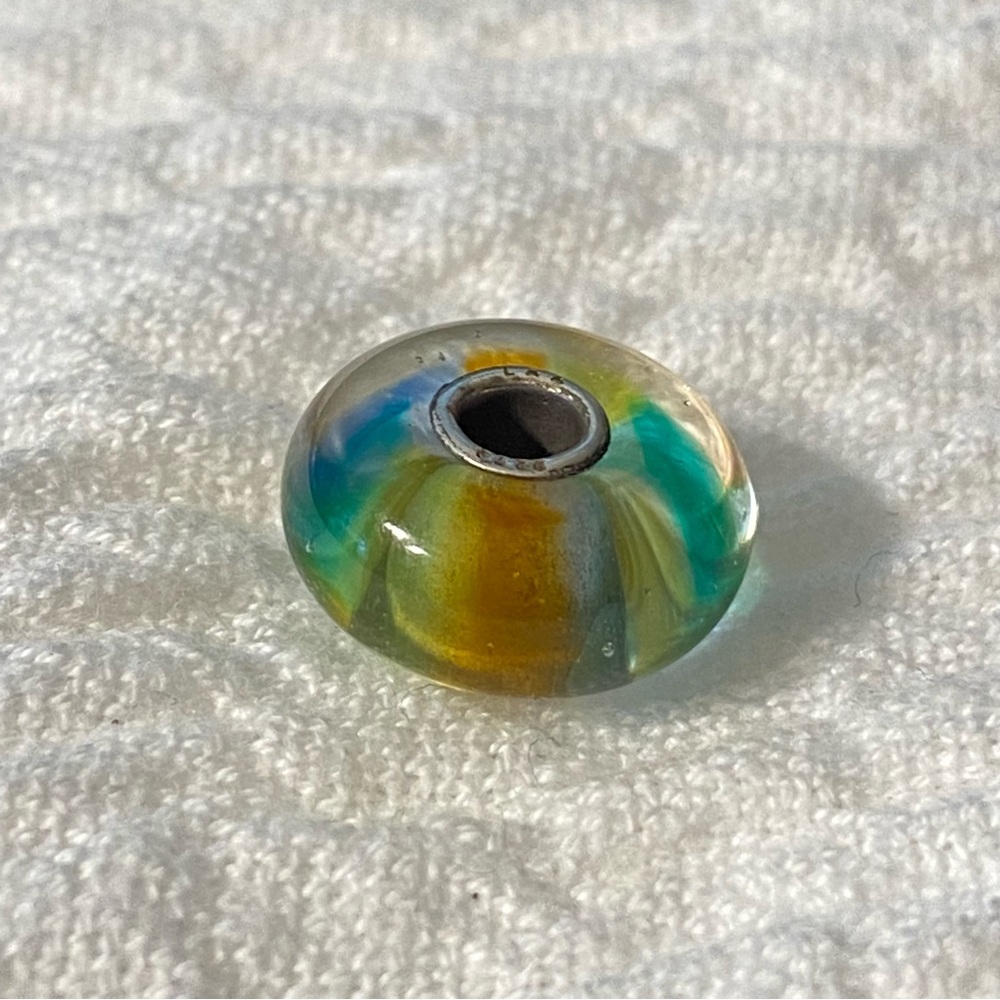 Trollbeads Green Rainbow Glass and Sterling Bead Retired 2012
